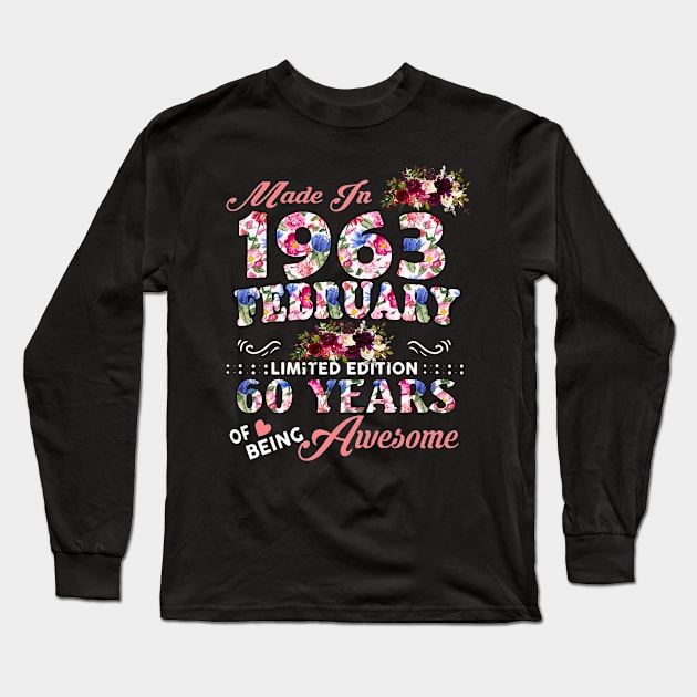 Flower Made In 1963 February 60 Years Of Being Awesome Long Sleeve T-Shirt by Vintage White Rose Bouquets